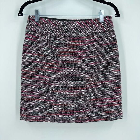 Loft Tweed multicolor mini skirt size 2 petite pink & blue colorful career - Picture 2 of 8